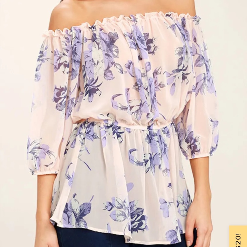 Pink and blue floral off the shoulder top | lulus | medium